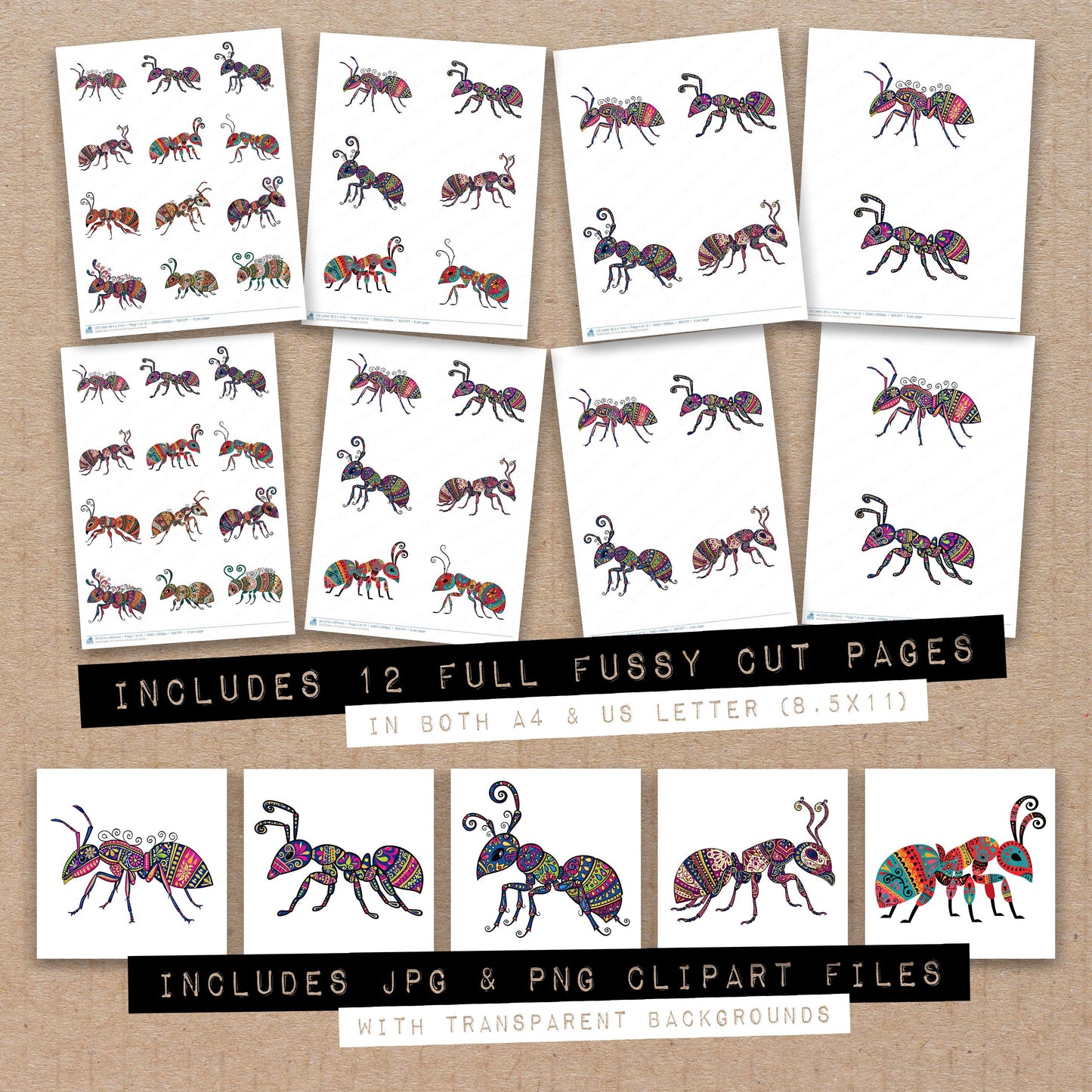 Folk Art Ant Fussy Cut Sheets (DDD013845)