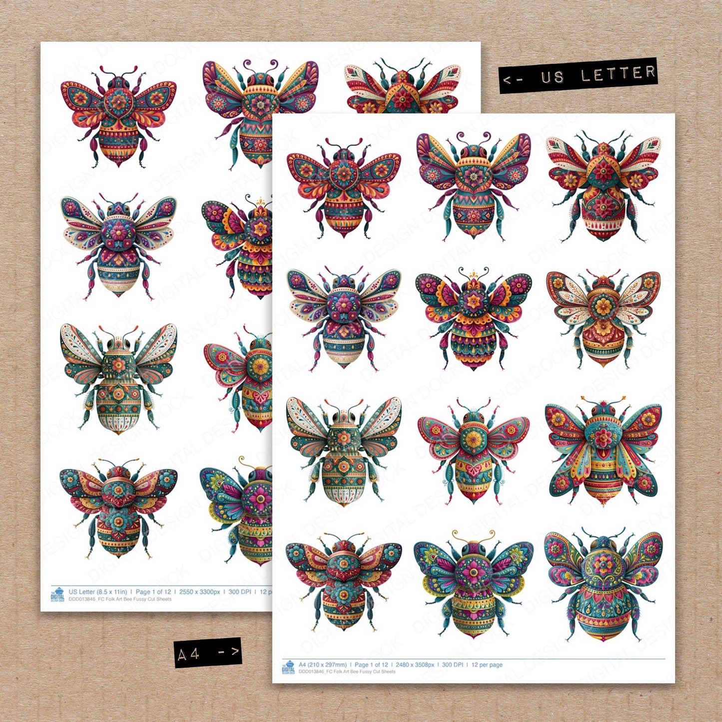 Folk Art Bee Fussy Cut Sheets (DDD013846)