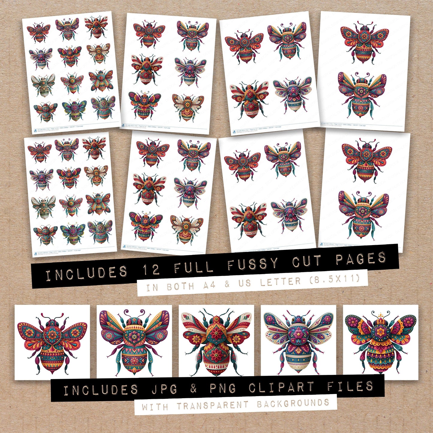 Folk Art Bee Fussy Cut Sheets (DDD013846)