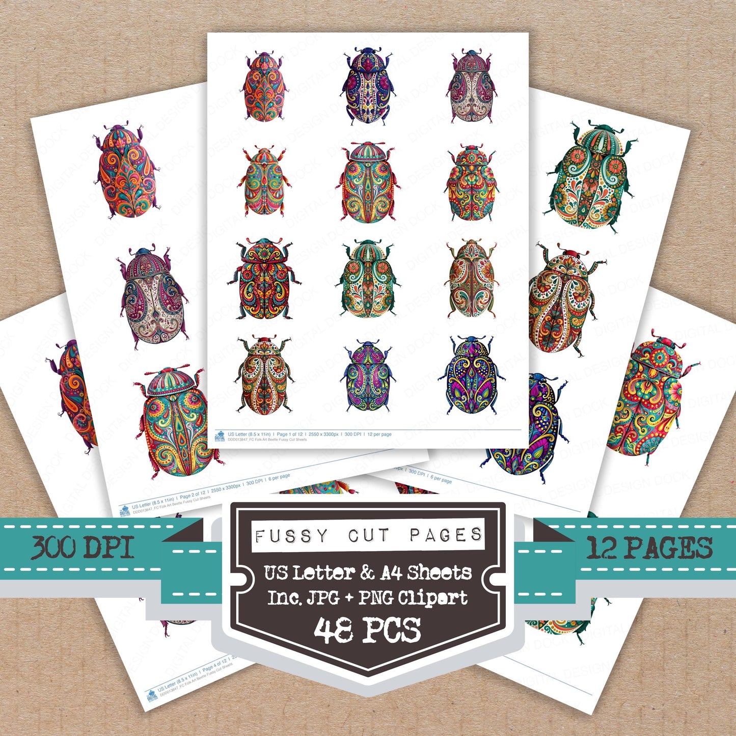 Folk Art Beetle Fussy Cut Sheets (DDD013847)