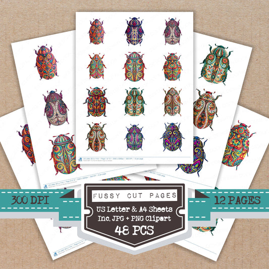 Folk Art Beetle Fussy Cut Sheets (DDD013847)