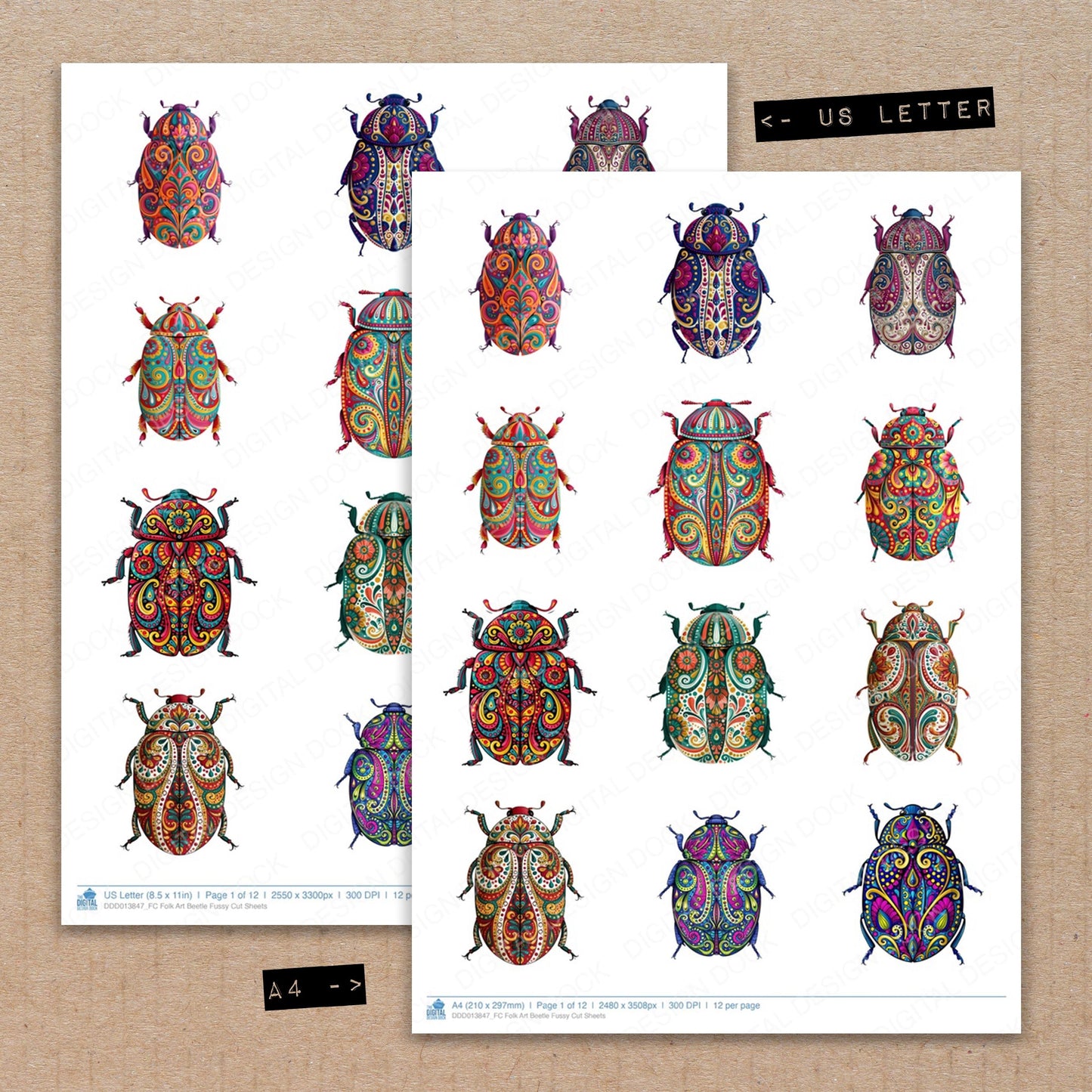 Folk Art Beetle Fussy Cut Sheets (DDD013847)