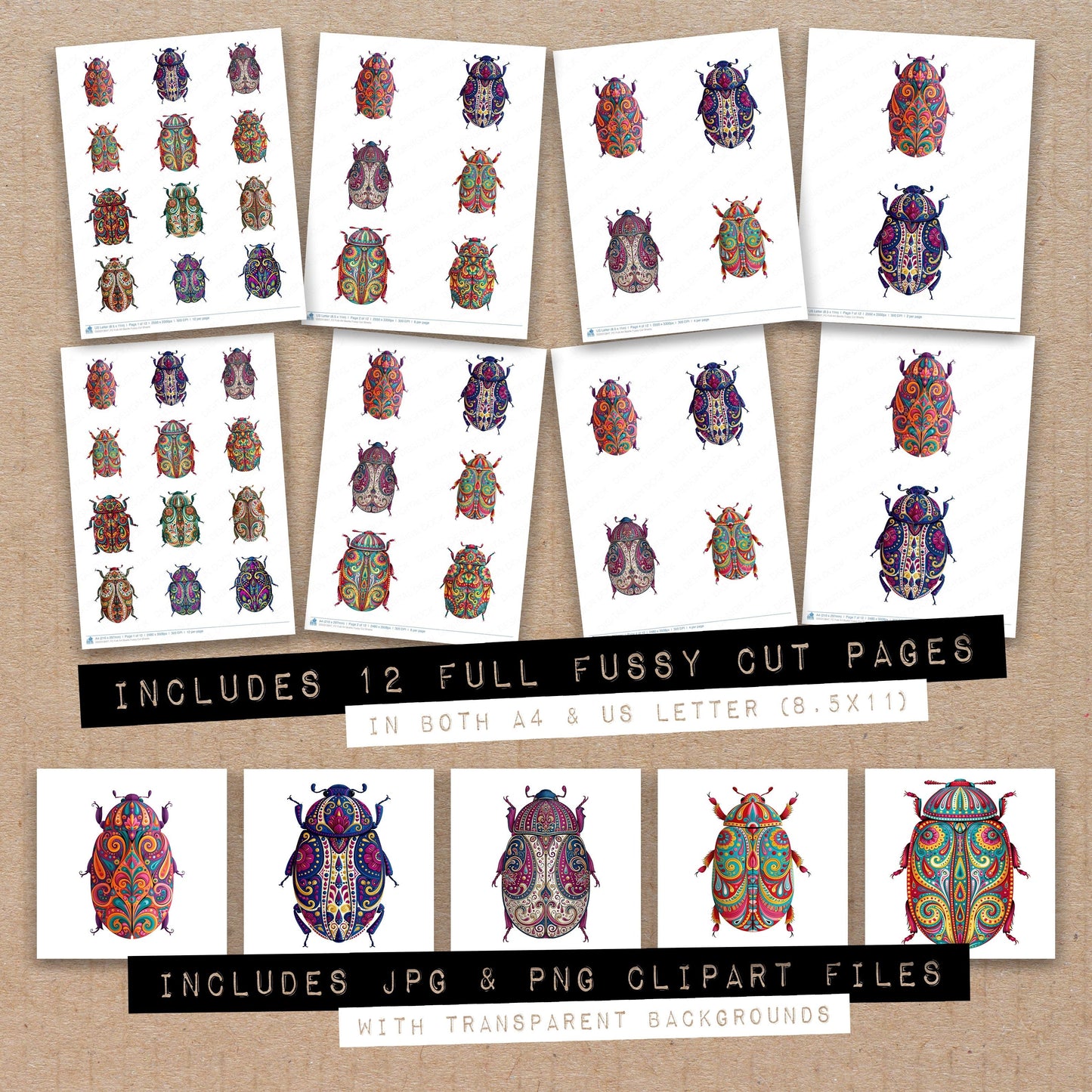 Folk Art Beetle Fussy Cut Sheets (DDD013847)