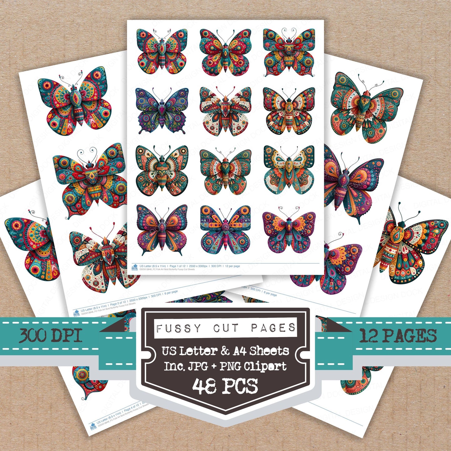 Folk Art Bold Butterfly Fussy Cut Sheets (DDD013848)