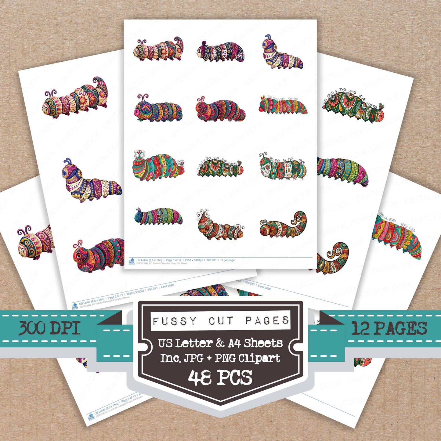 Folk Art Caterpillar Fussy Cut Sheets (DDD013849)