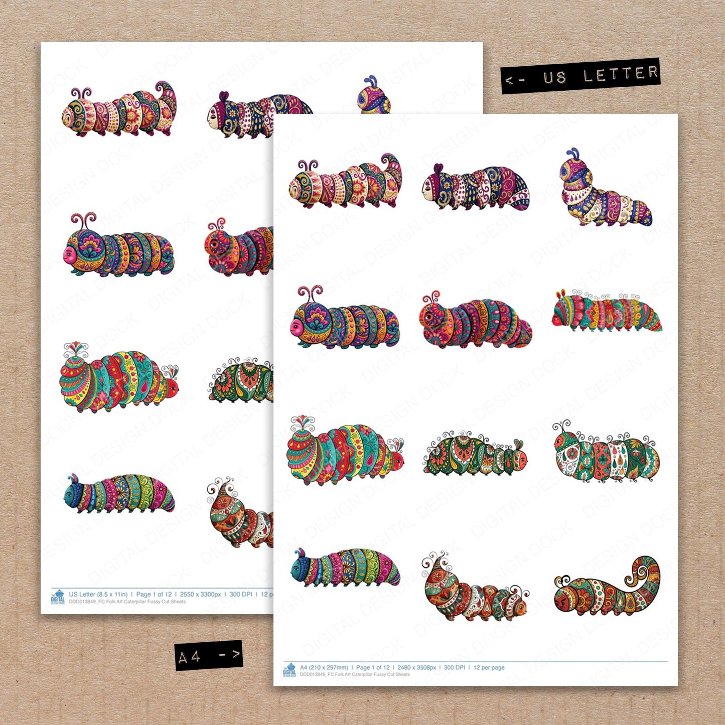 Folk Art Caterpillar Fussy Cut Sheets (DDD013849)