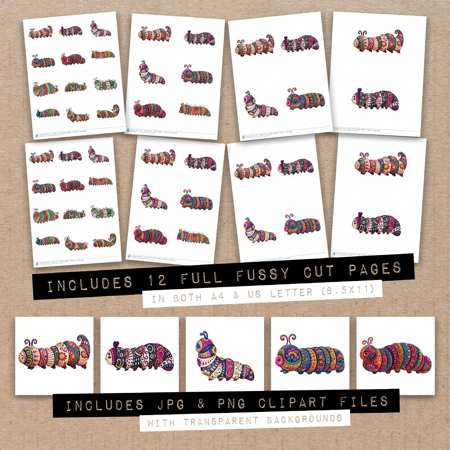 Folk Art Caterpillar Fussy Cut Sheets (DDD013849)