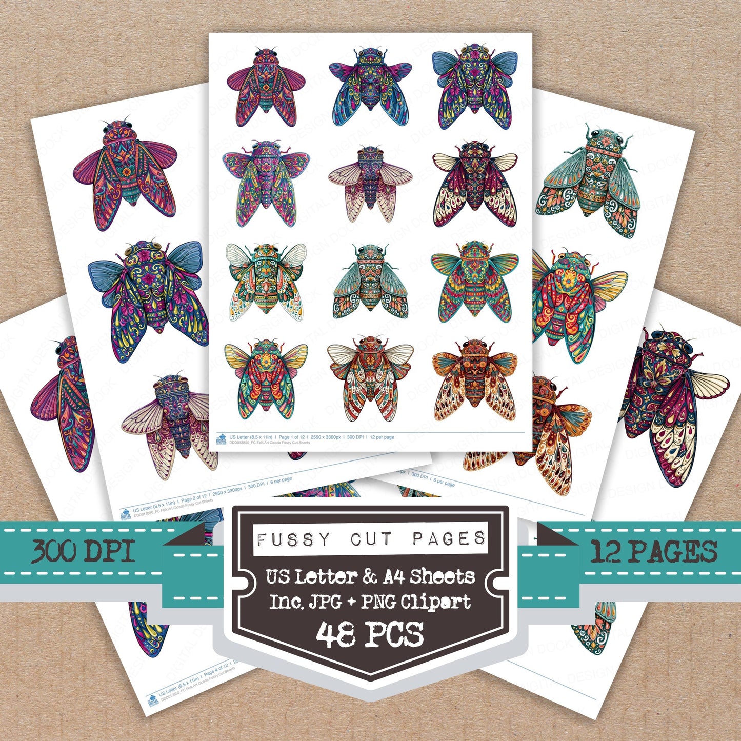 Folk Art Cicada Fussy Cut Sheets (DDD013850)