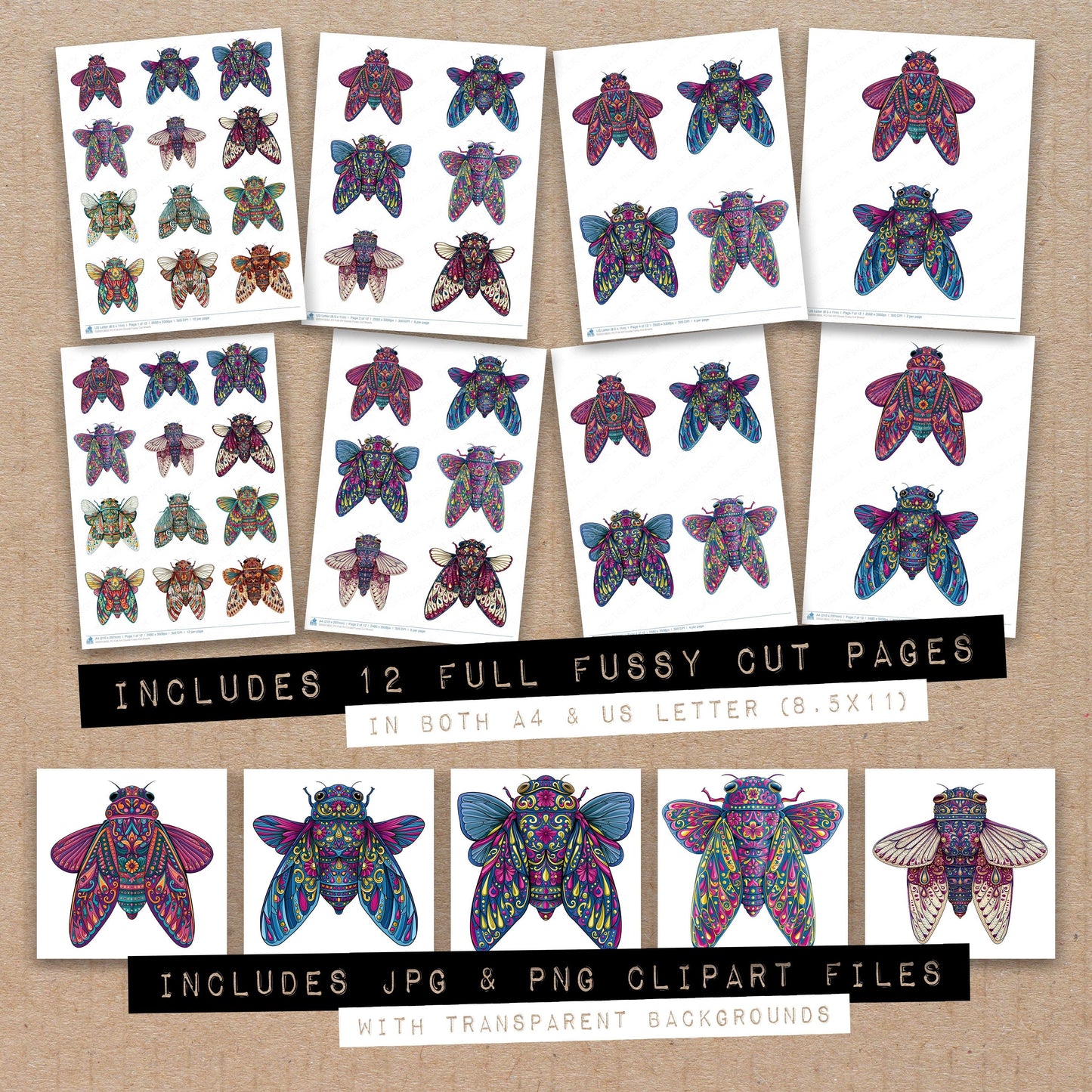 Folk Art Cicada Fussy Cut Sheets (DDD013850)
