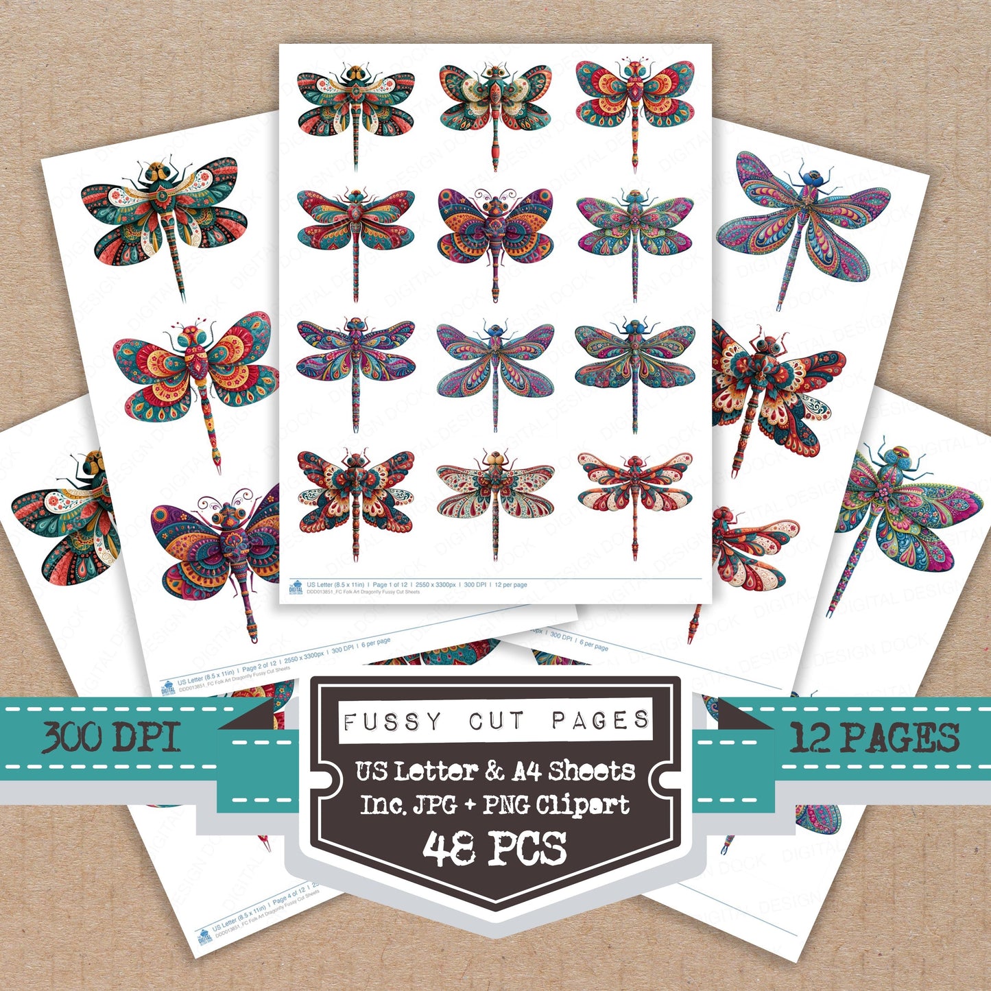 Folk Art Dragonfly Fussy Cut Sheets (DDD013851)