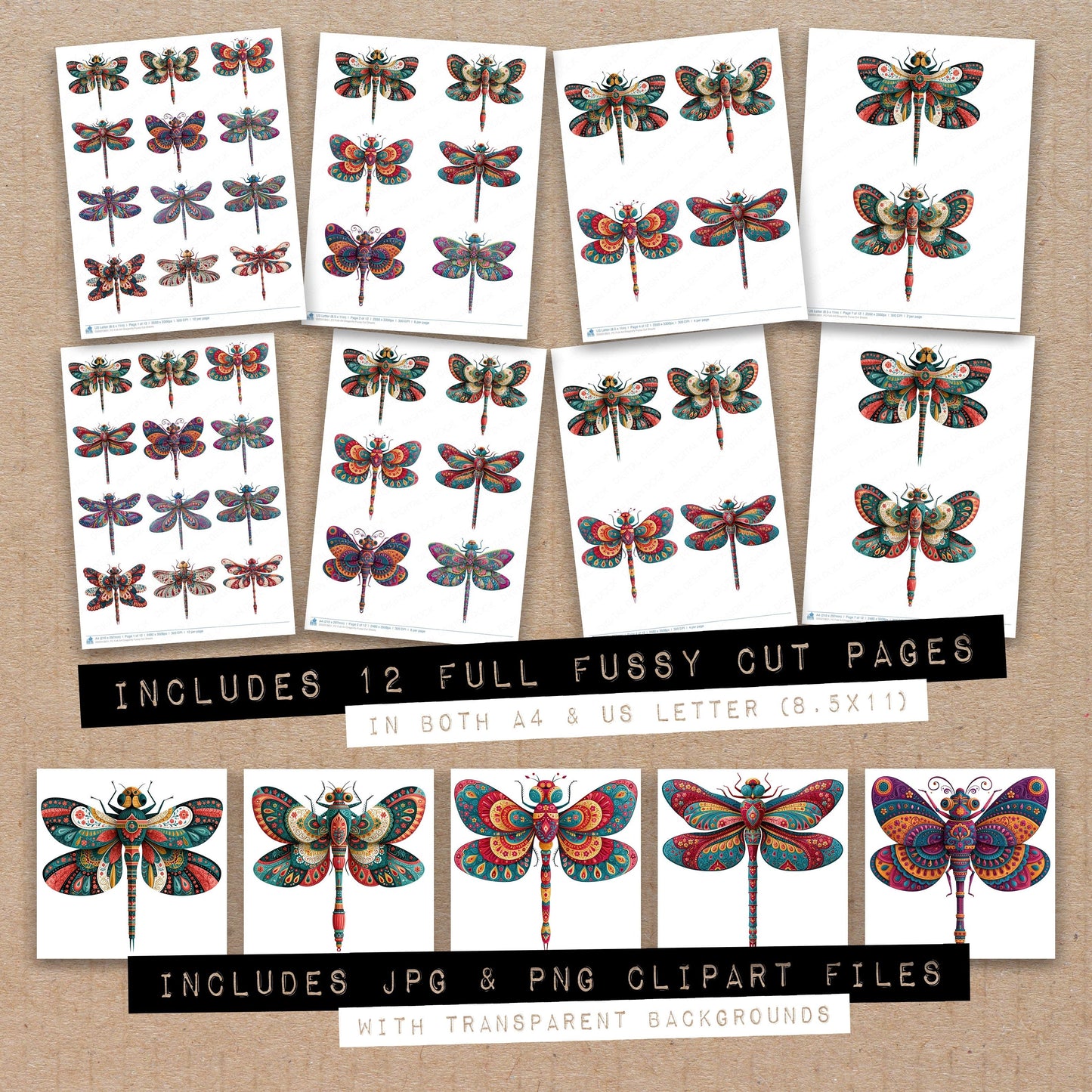 Folk Art Dragonfly Fussy Cut Sheets (DDD013851)