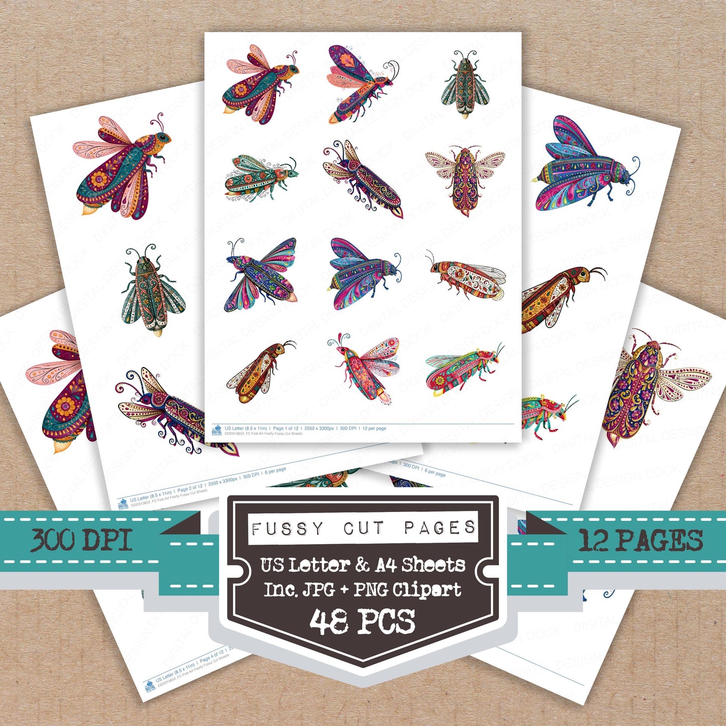 Folk Art Firefly Fussy Cut Sheets (DDD013852)
