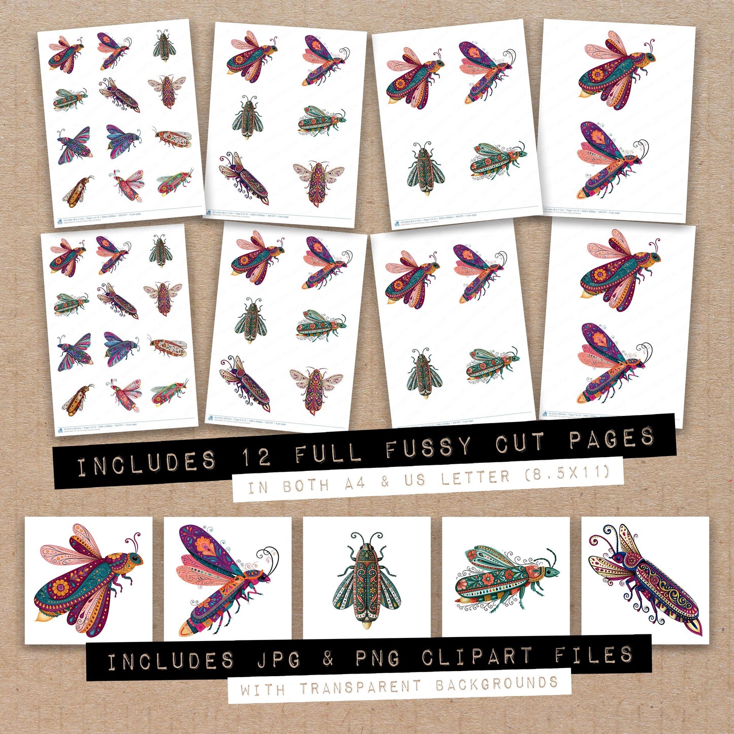 Folk Art Firefly Fussy Cut Sheets (DDD013852)