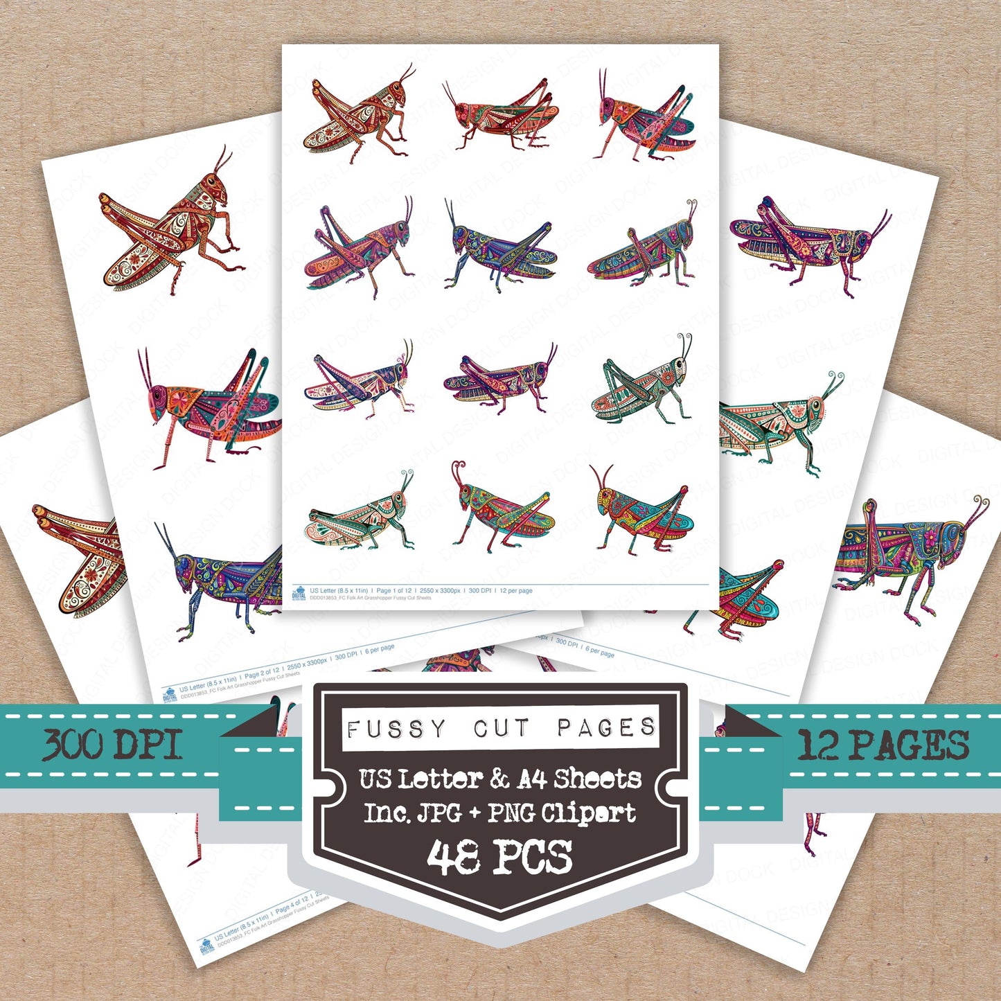 Folk Art Grasshopper Fussy Cut Sheets (DDD013853)