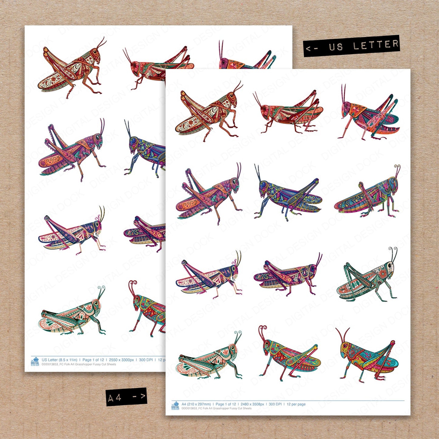 Folk Art Grasshopper Fussy Cut Sheets (DDD013853)