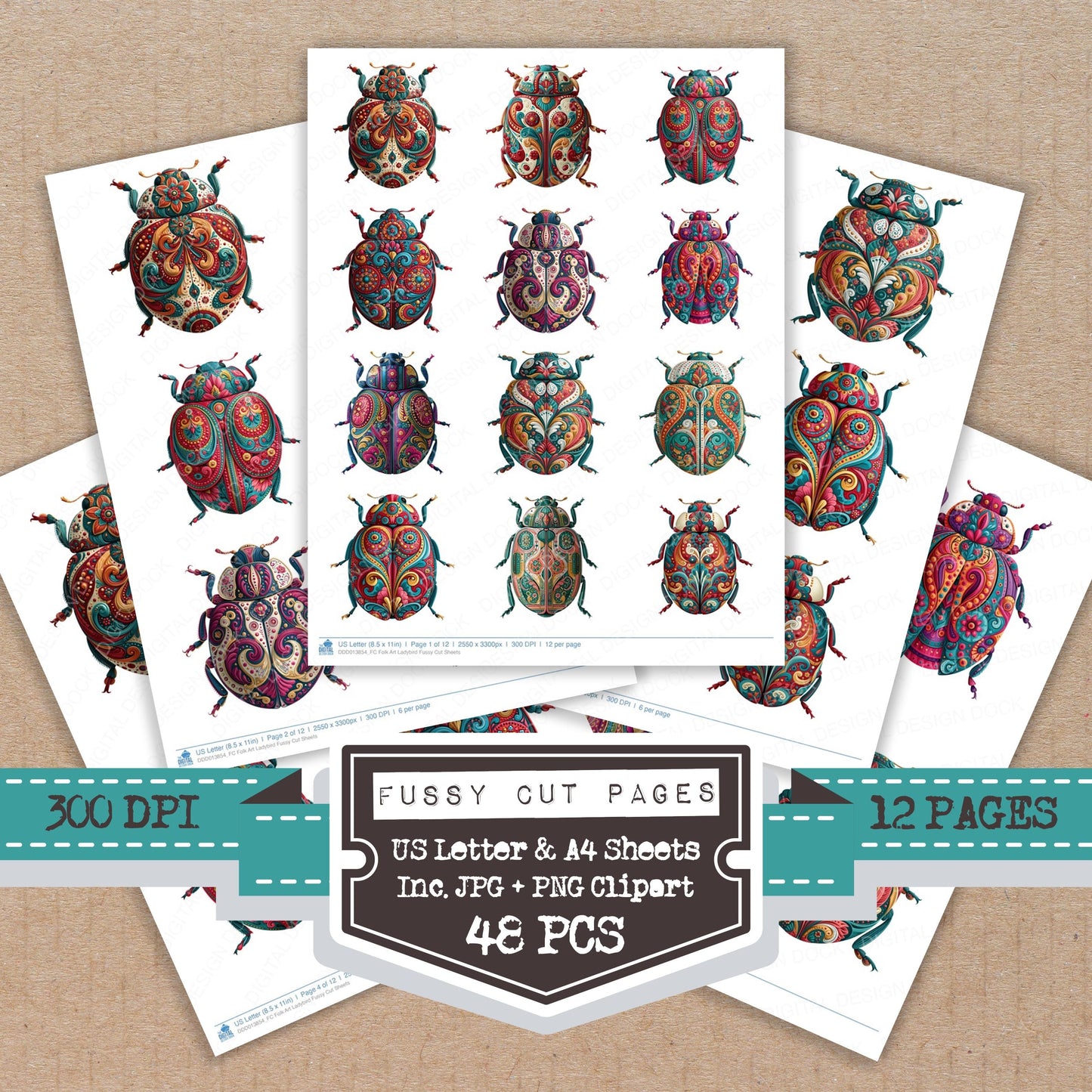 Folk Art Ladybird Fussy Cut Sheets (DDD013854)