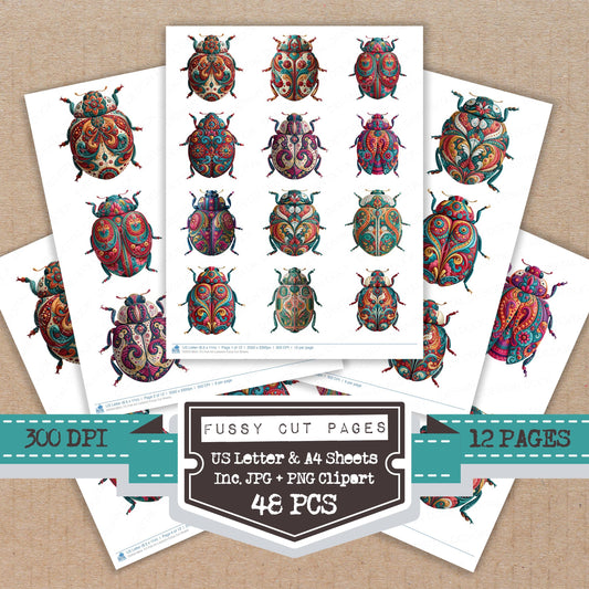 Folk Art Ladybird Fussy Cut Sheets (DDD013854)