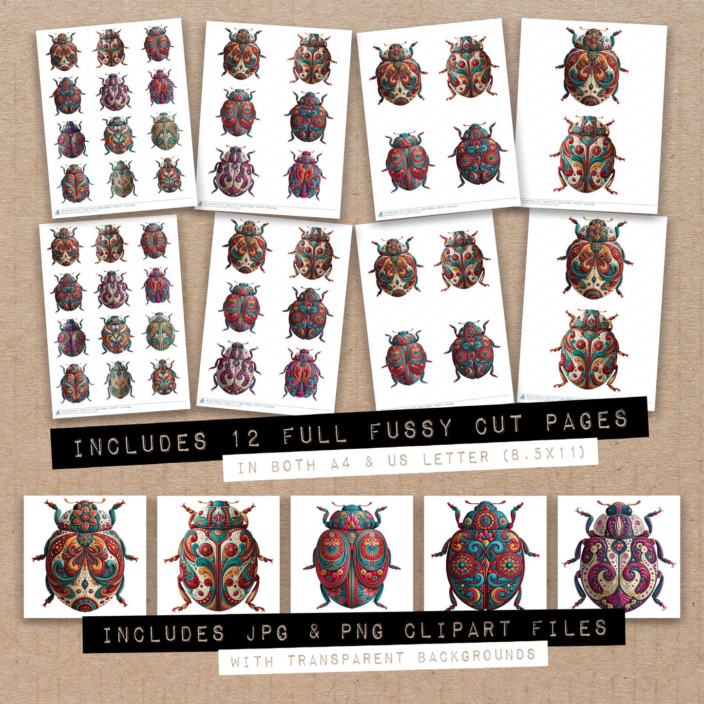 Folk Art Ladybird Fussy Cut Sheets (DDD013854)