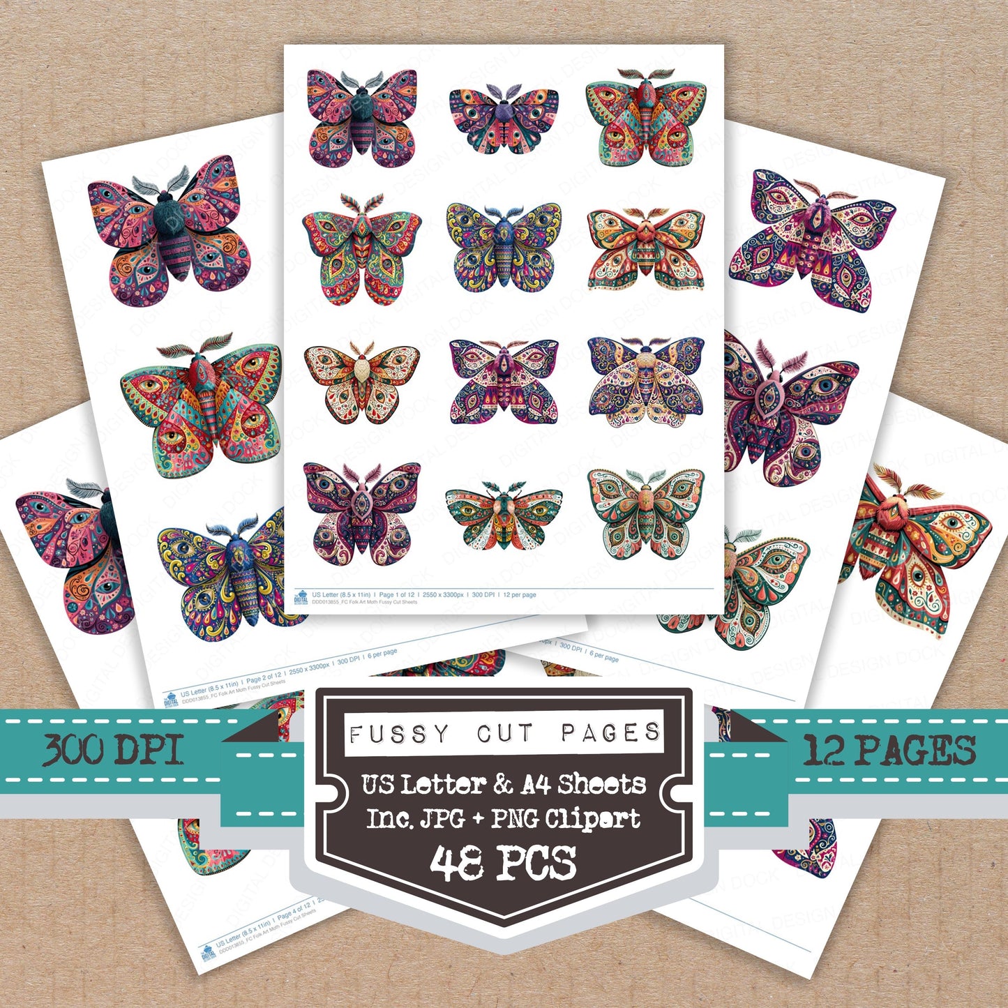 Folk Art Moth Fussy Cut Sheets (DDD013855)