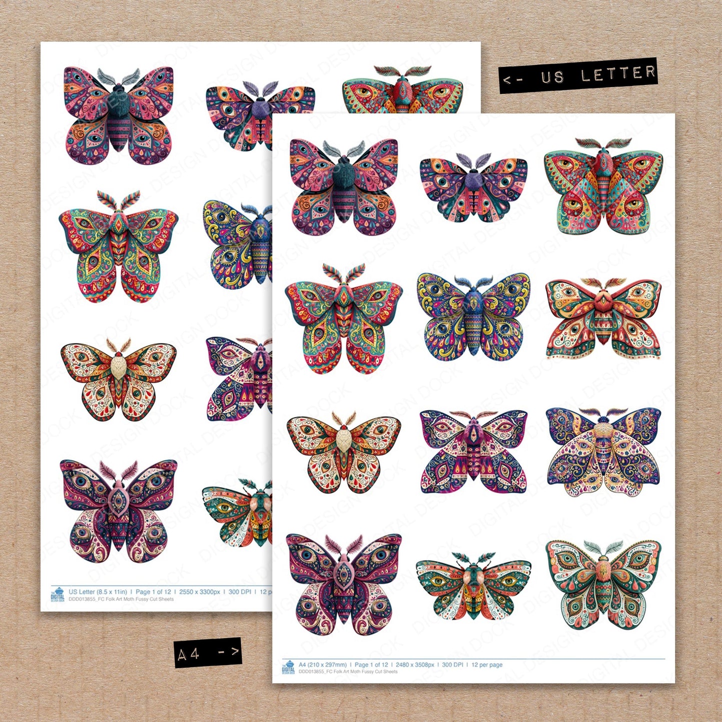 Folk Art Moth Fussy Cut Sheets (DDD013855)