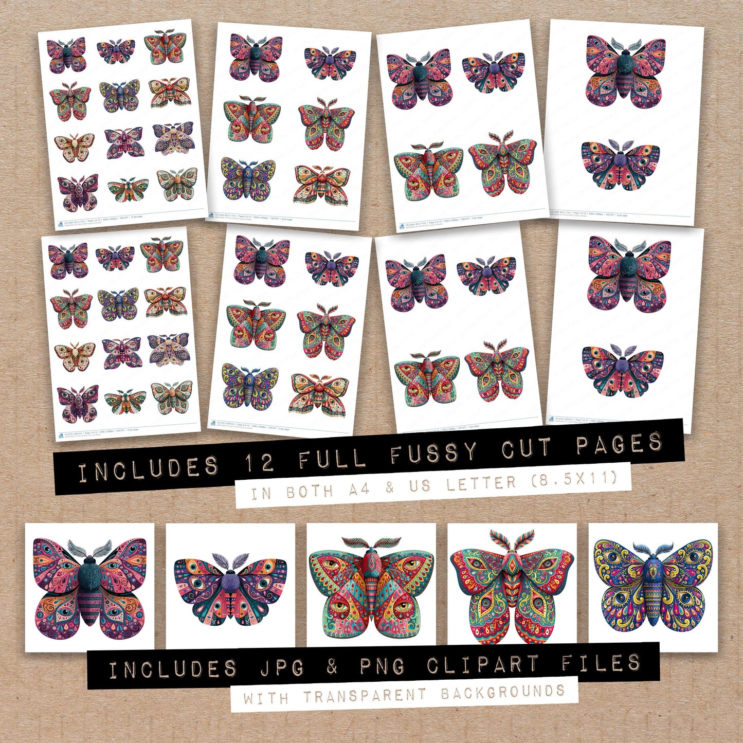 Folk Art Moth Fussy Cut Sheets (DDD013855)