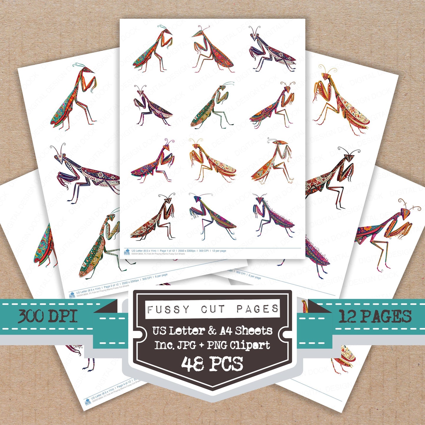 Folk Art Praying Mantis Fussy Cut Sheets (DDD013856)