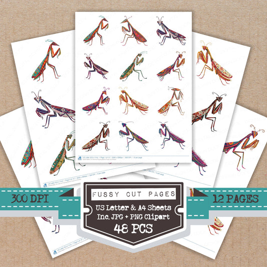 Folk Art Praying Mantis Fussy Cut Sheets (DDD013856)