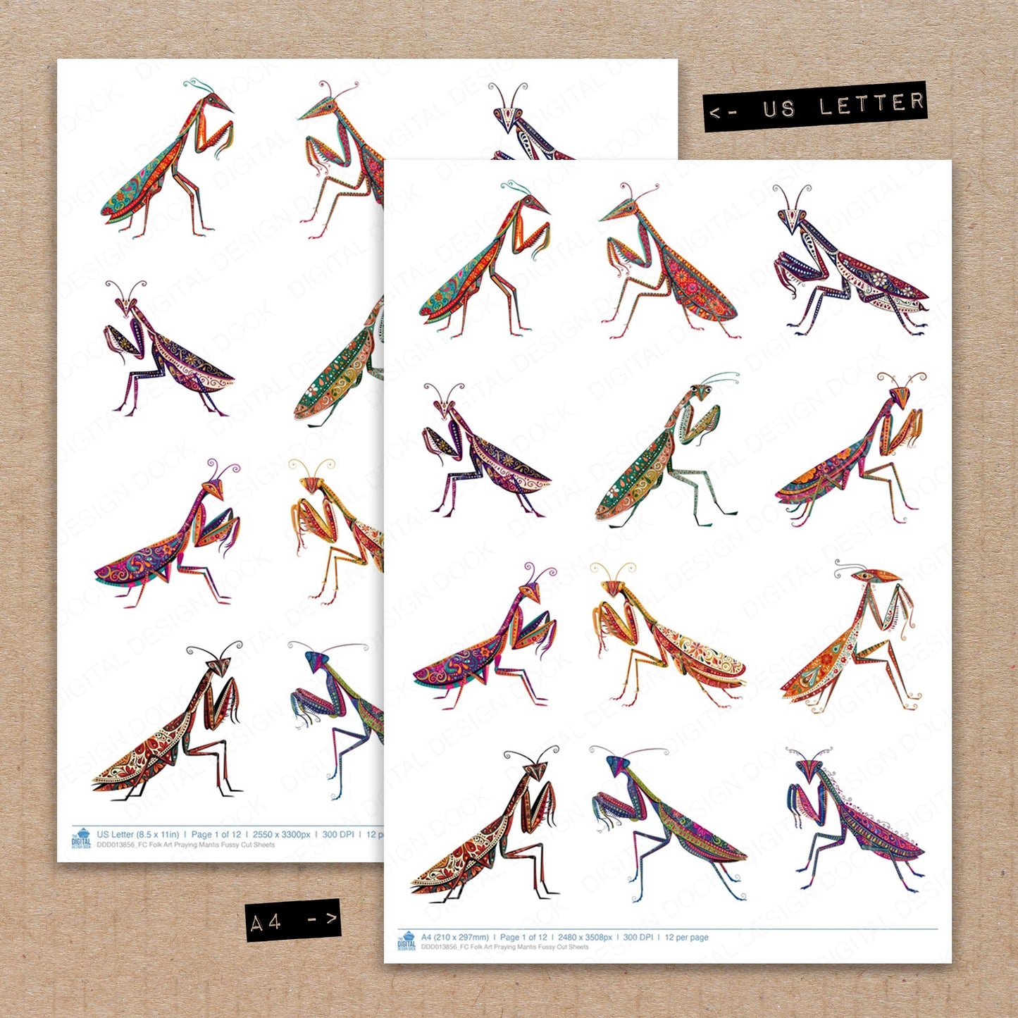 Folk Art Praying Mantis Fussy Cut Sheets (DDD013856)