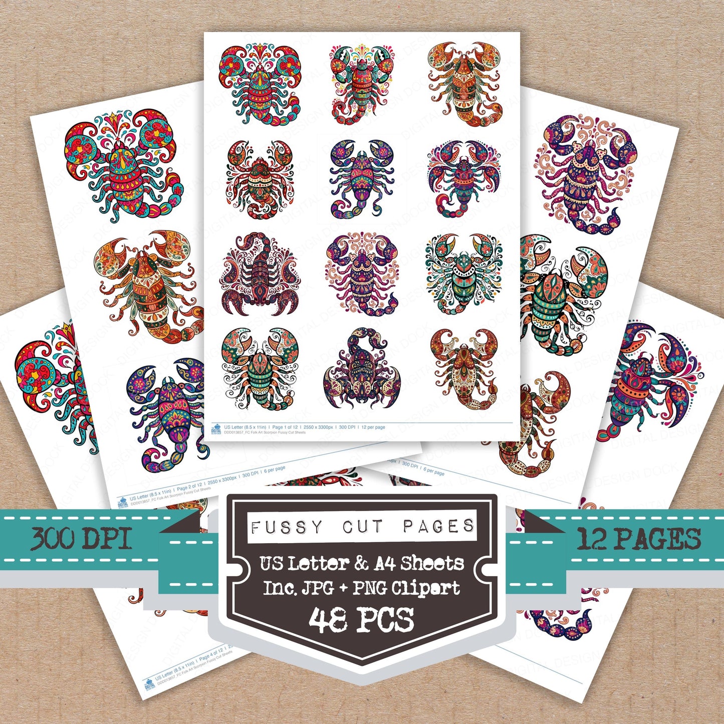 Folk Art Scorpion Fussy Cut Sheets (DDD013857)