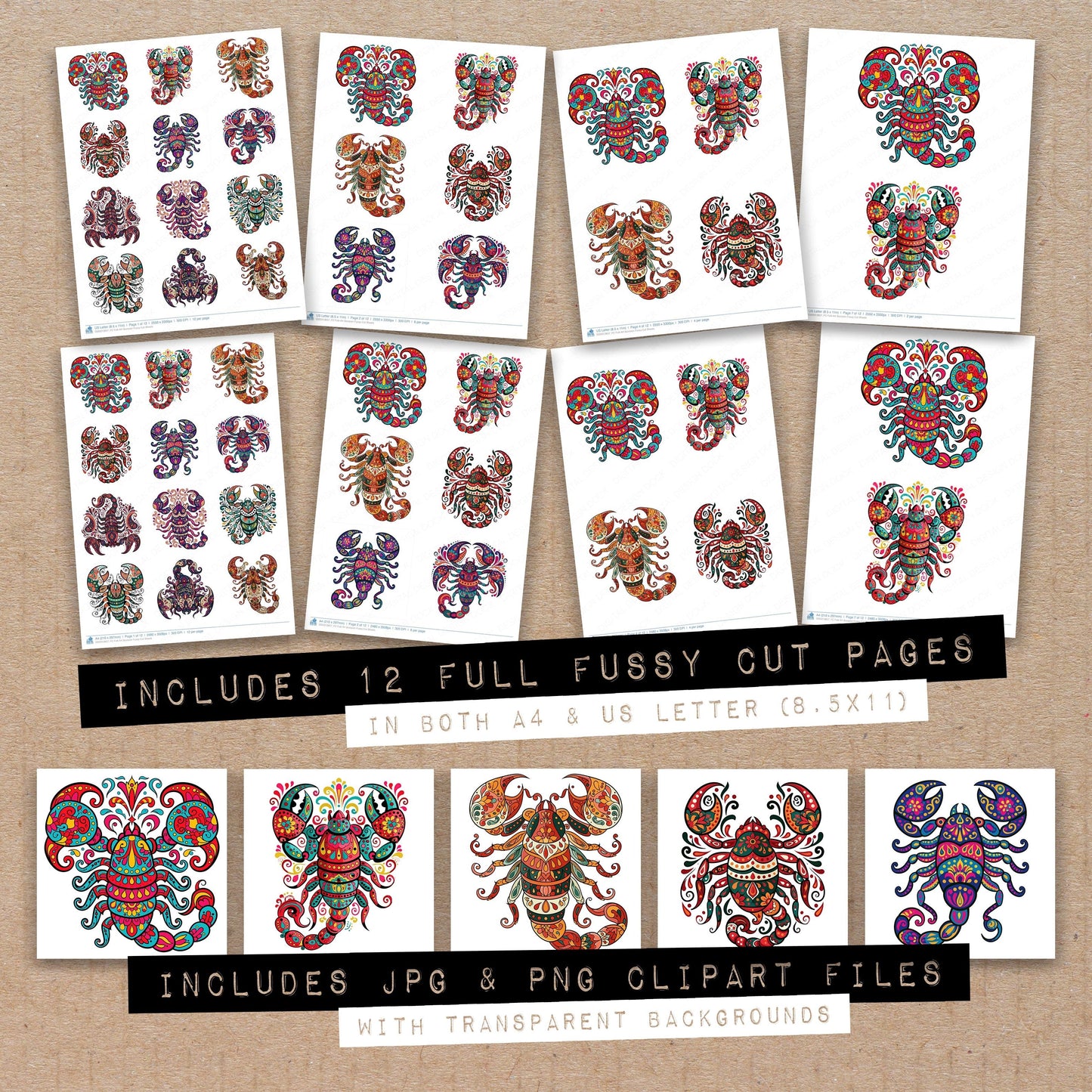 Folk Art Scorpion Fussy Cut Sheets (DDD013857)