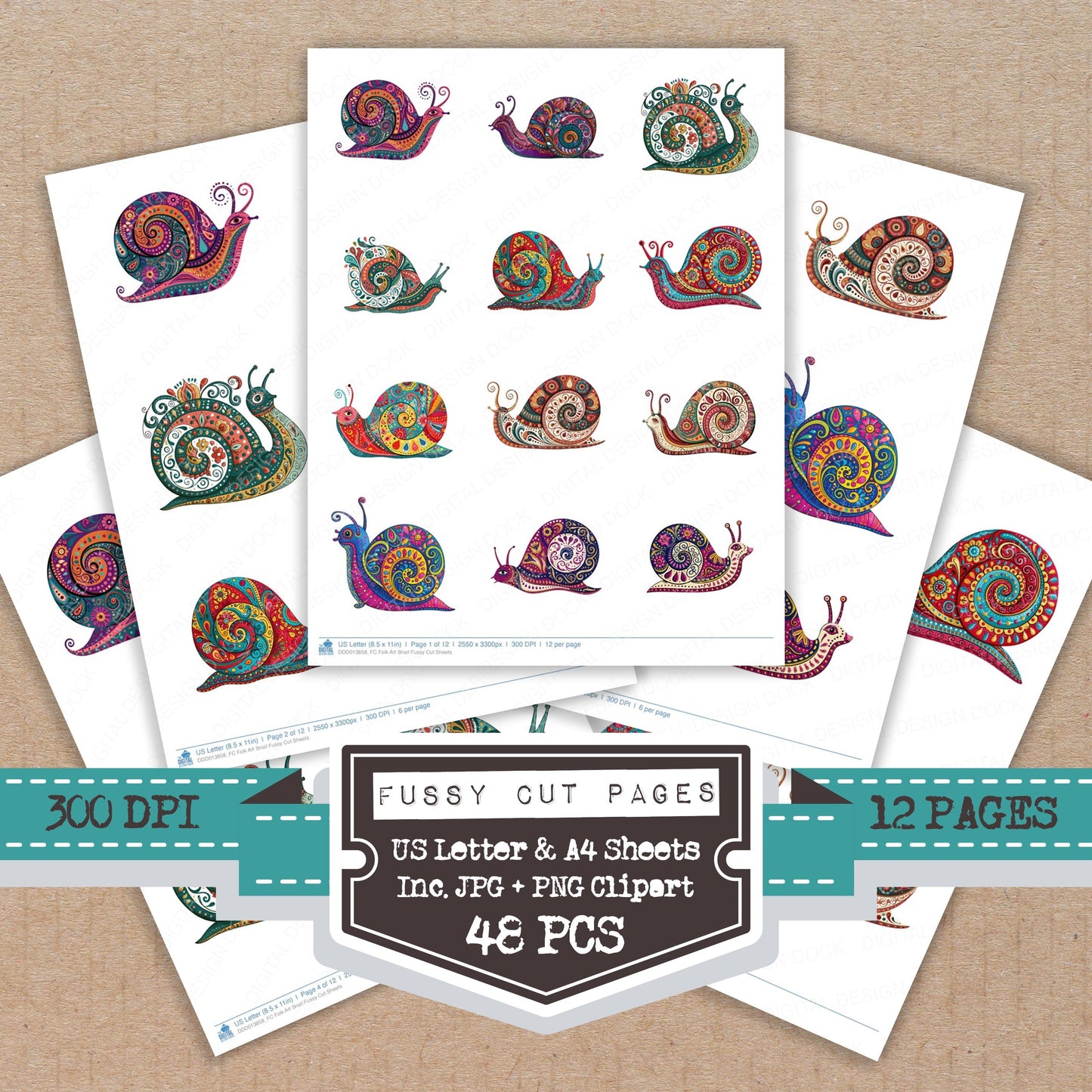 Folk Art Snail Fussy Cut Sheets (DDD013858)