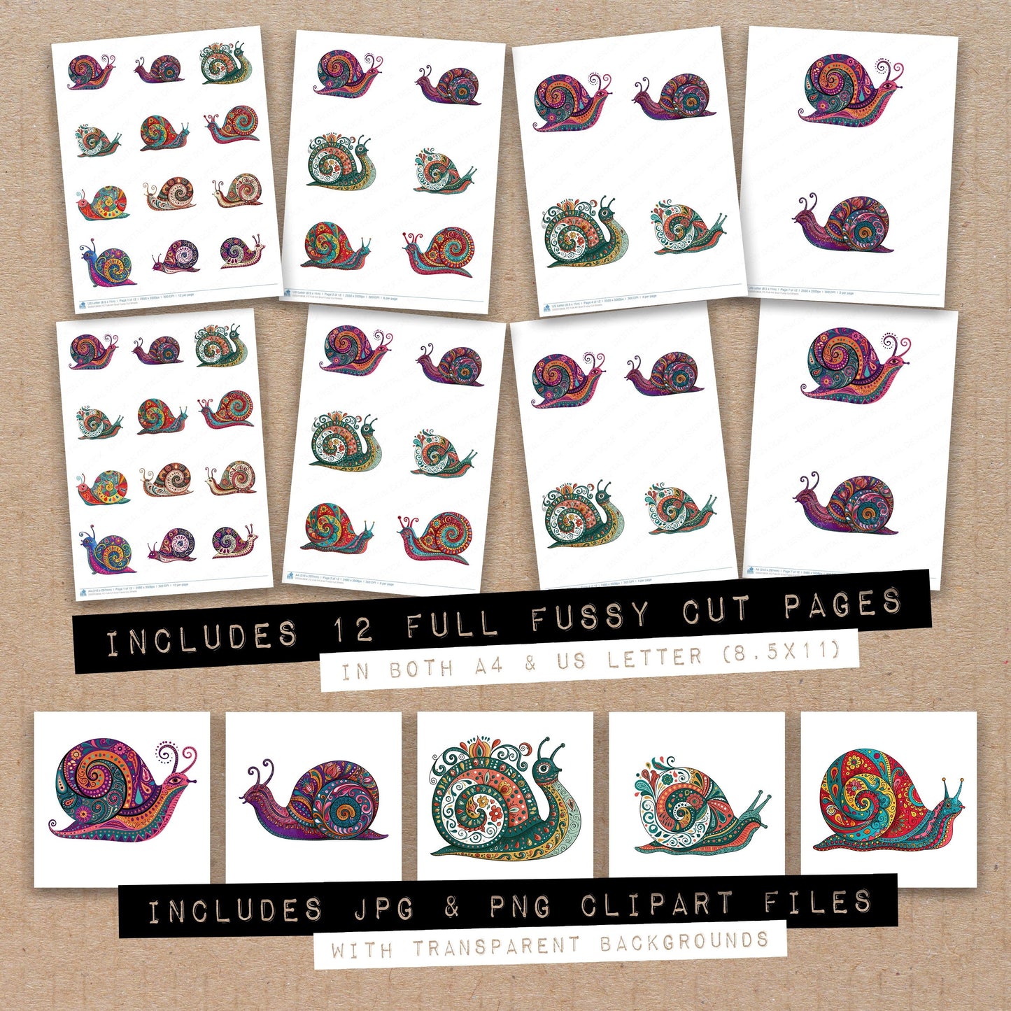 Folk Art Snail Fussy Cut Sheets (DDD013858)