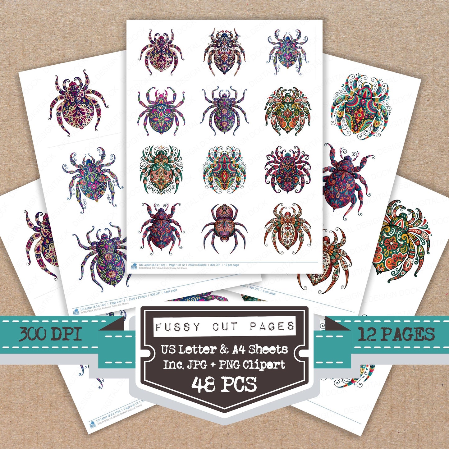 Folk Art Spider Fussy Cut Sheets (DDD013859)