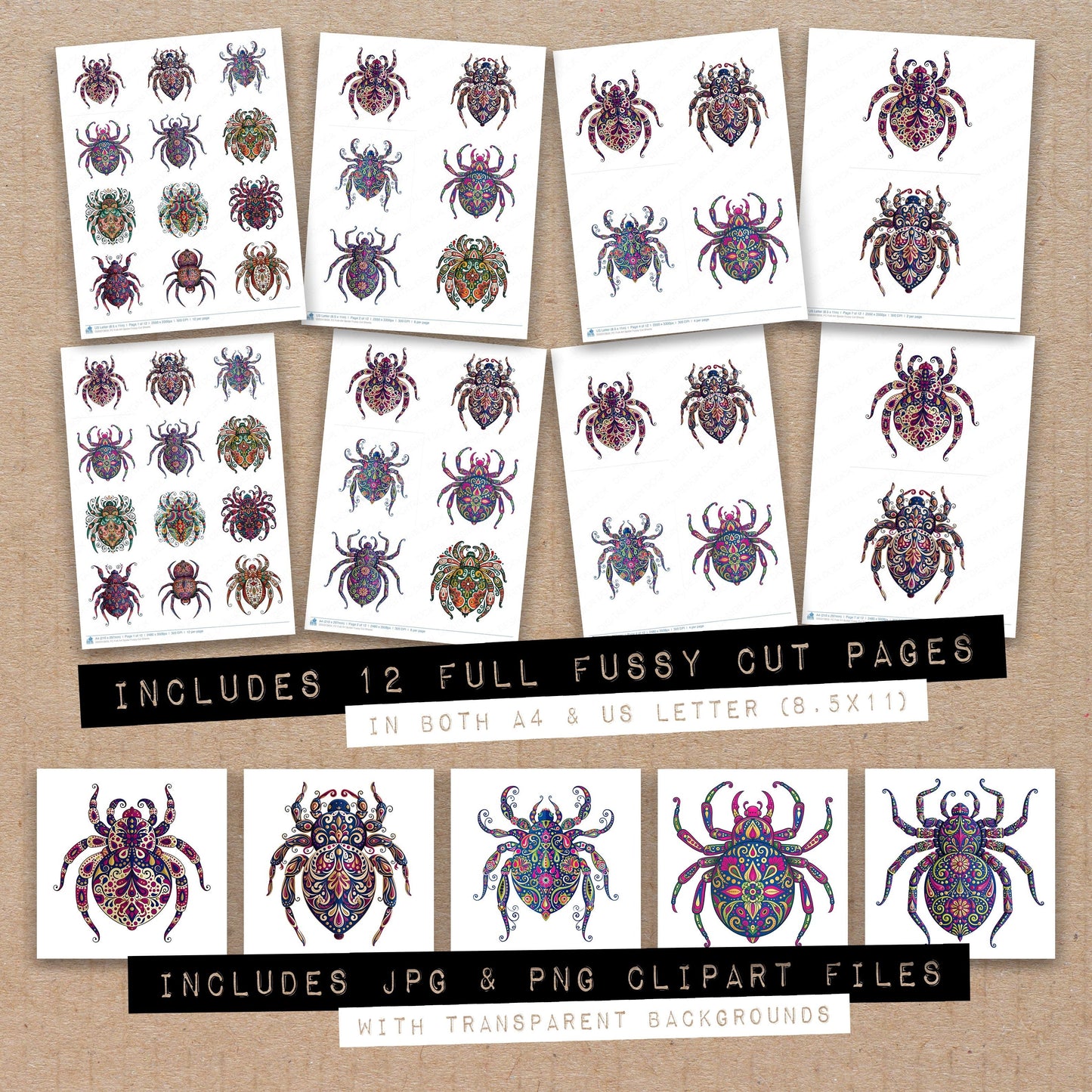 Folk Art Spider Fussy Cut Sheets (DDD013859)