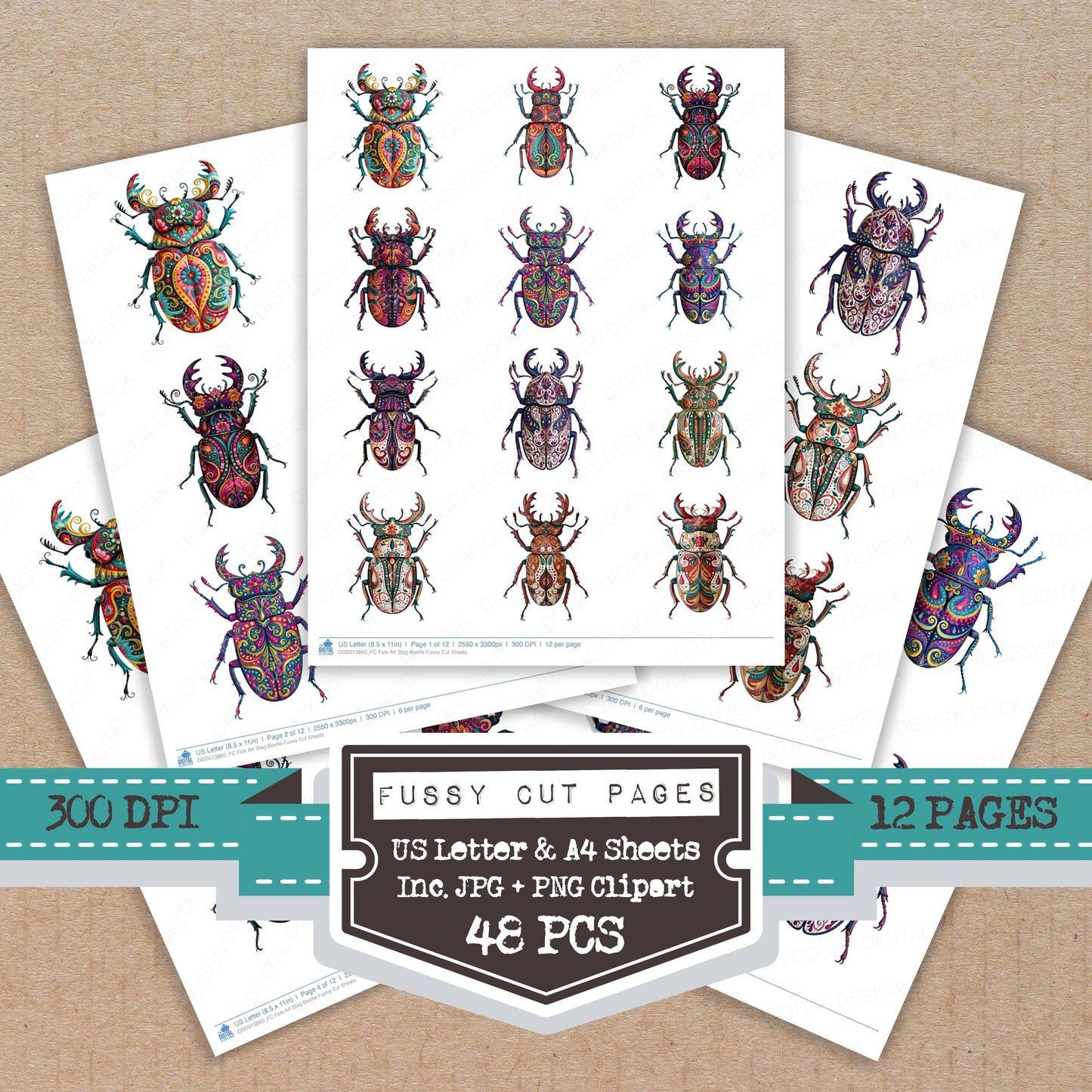 Folk Art Stag Beetle Fussy Cut Sheets (DDD013860)