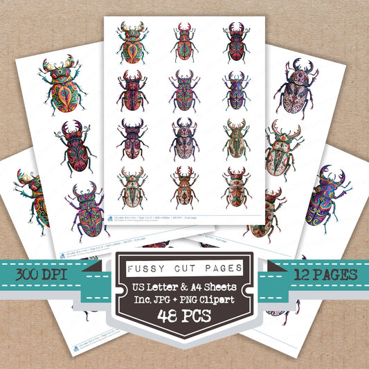 Folk Art Stag Beetle Fussy Cut Sheets (DDD013860)