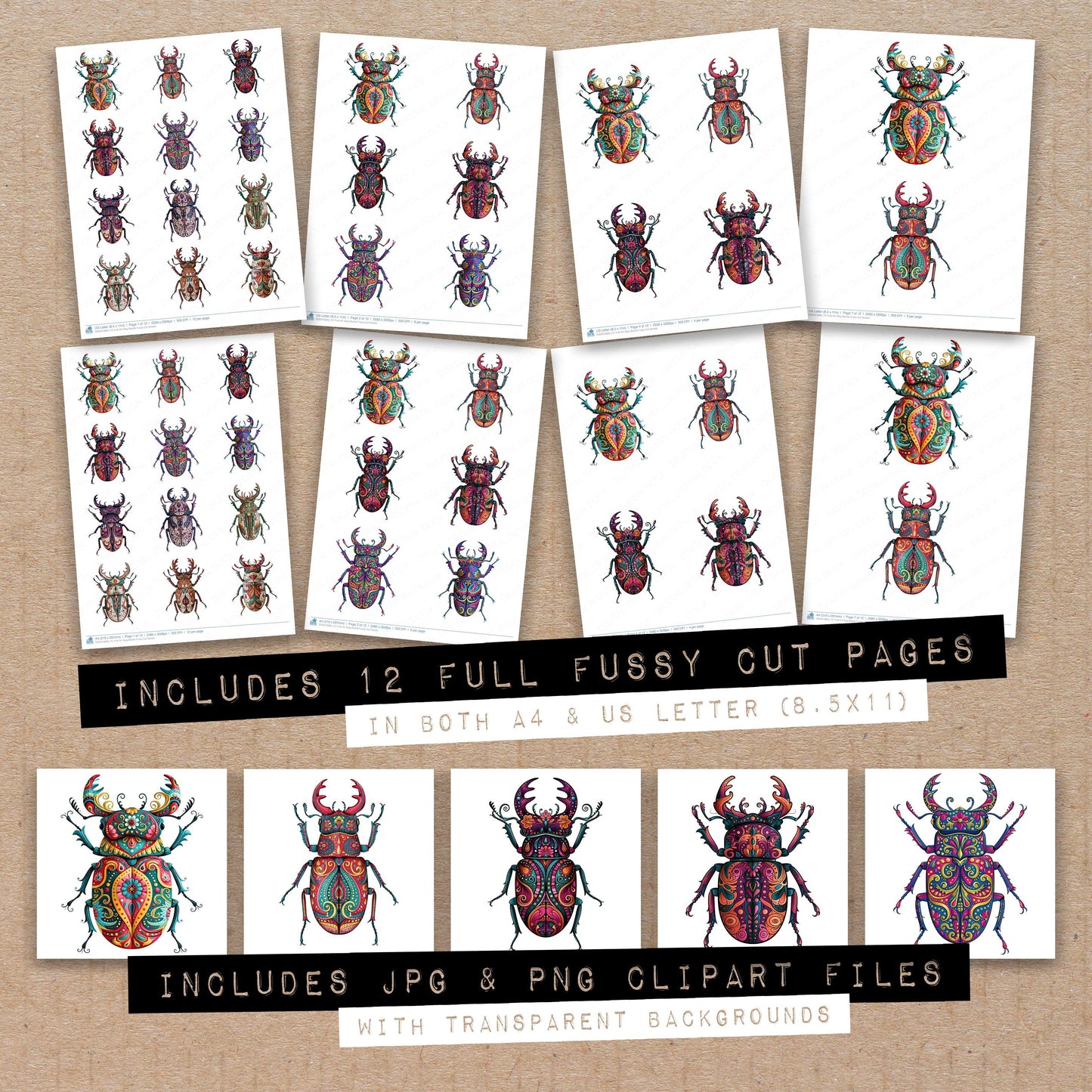 Folk Art Stag Beetle Fussy Cut Sheets (DDD013860)