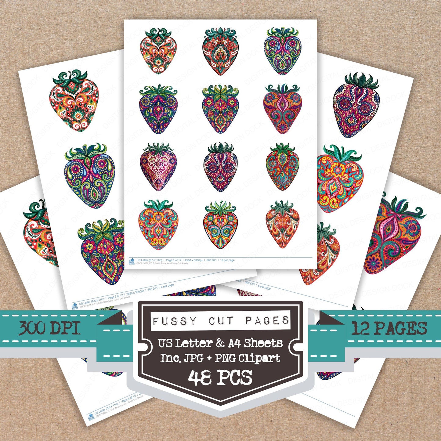 Folk Art Strawberry Fussy Cut Sheets (DDD013861)