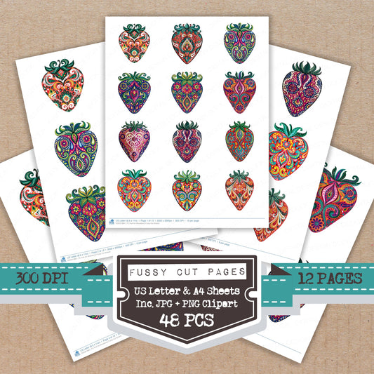 Folk Art Strawberry Fussy Cut Sheets (DDD013861)