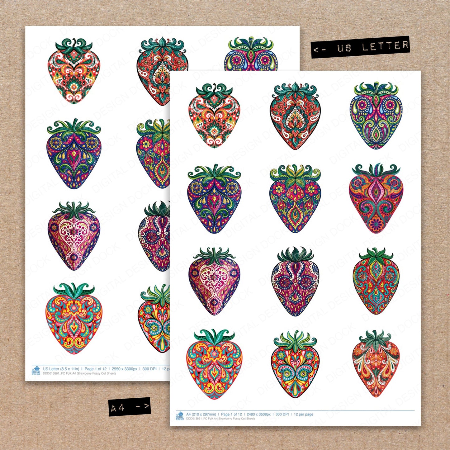 Folk Art Strawberry Fussy Cut Sheets (DDD013861)