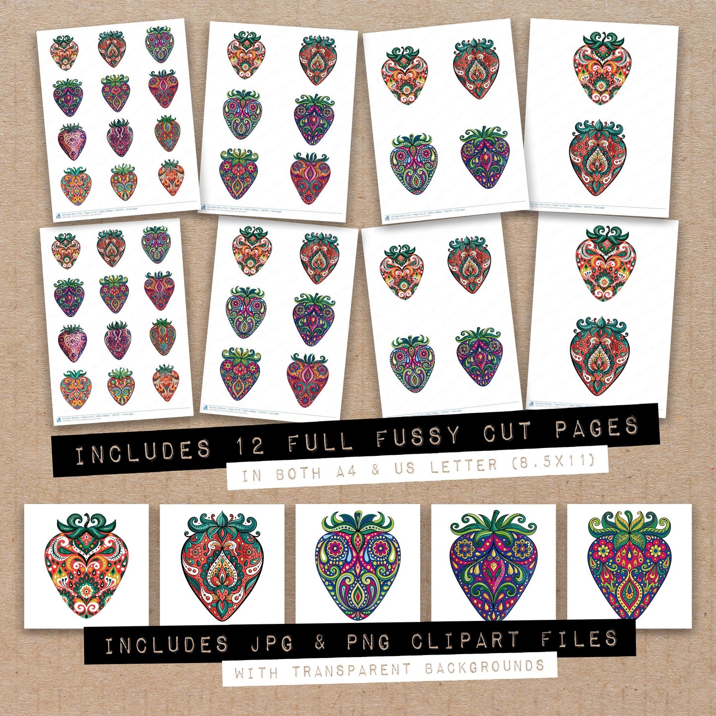 Folk Art Strawberry Fussy Cut Sheets (DDD013861)