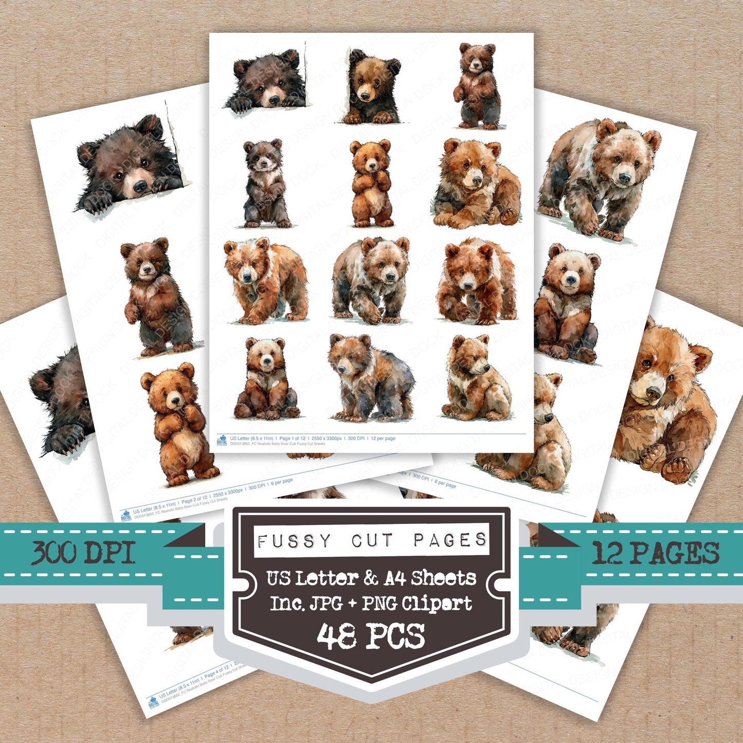Realistic Baby Bear Cub Fussy Cut Sheets (DDD013862)