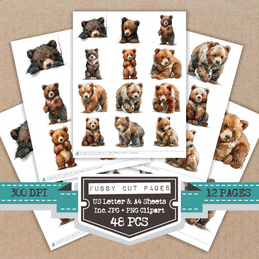 Realistic Baby Bear Cub Fussy Cut Sheets (DDD013862)
