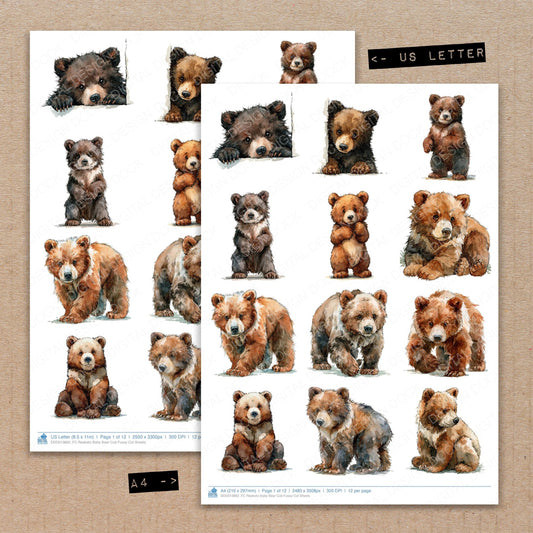Realistic Baby Bear Cub Fussy Cut Sheets (DDD013862)