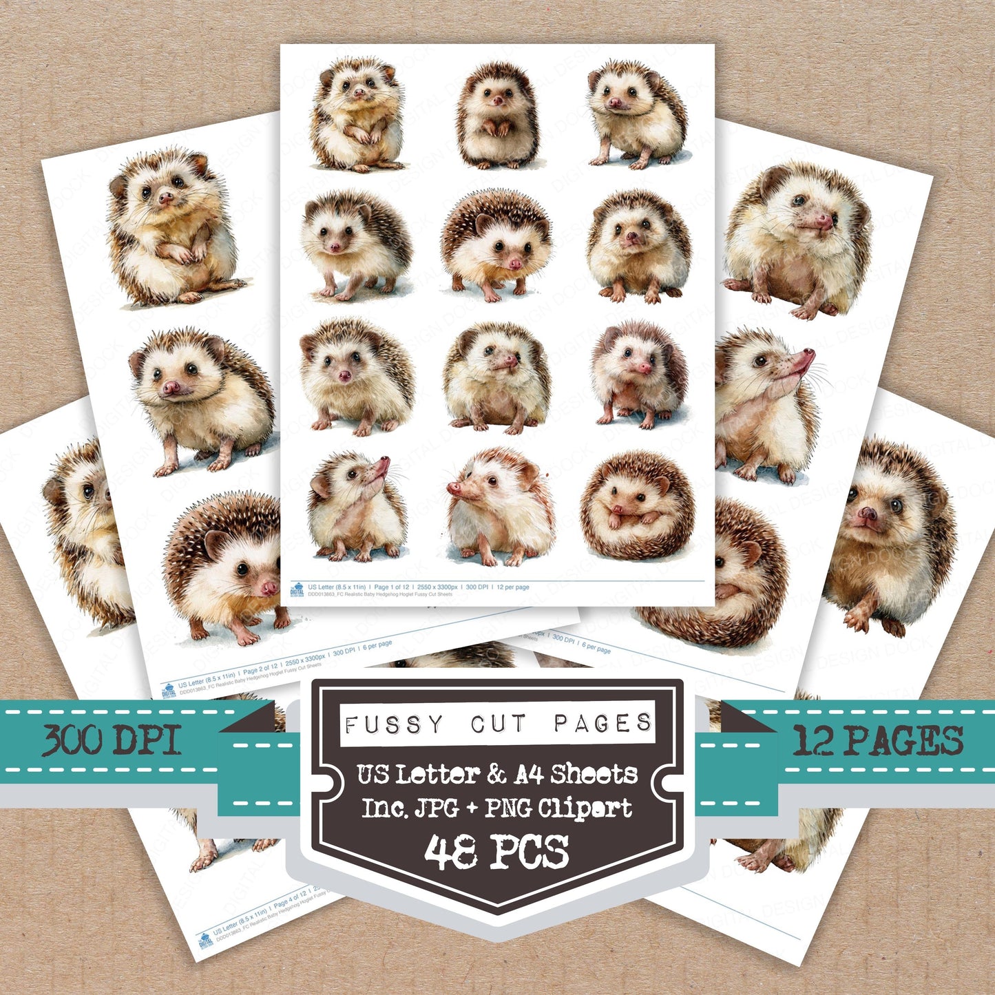 Realistic Baby Hedgehog Hoglet Fussy Cut Sheets (DDD013863)