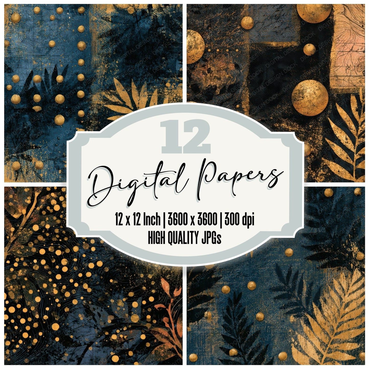Antique Map Rivets Brass Gold Digital Paper Pack (DDD013865)