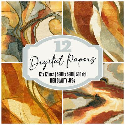 Art Nouveau Energy Fields Rust Brass Seamless Digital Paper Pack (DDD013866)