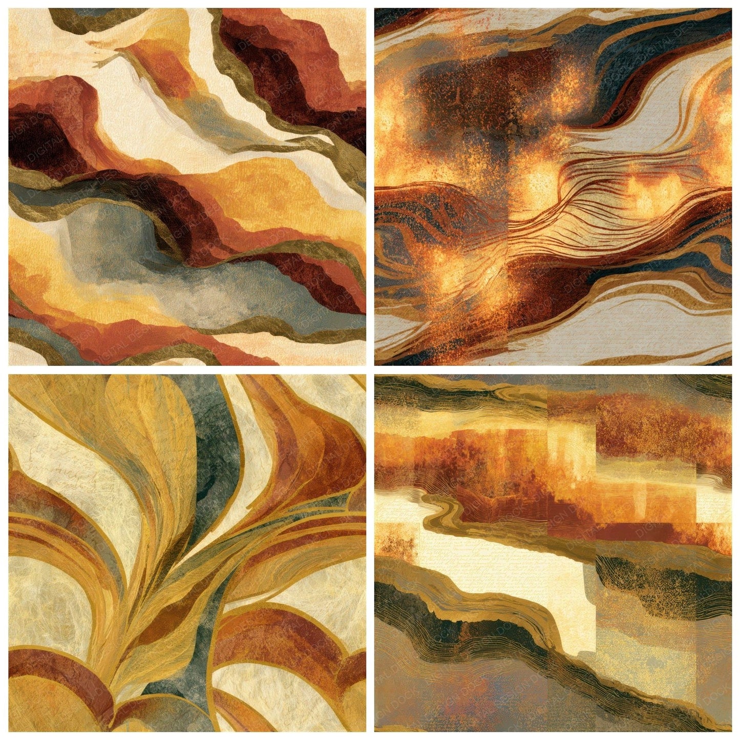 Art Nouveau Energy Fields Rust Brass Seamless Digital Paper Pack (DDD013866)