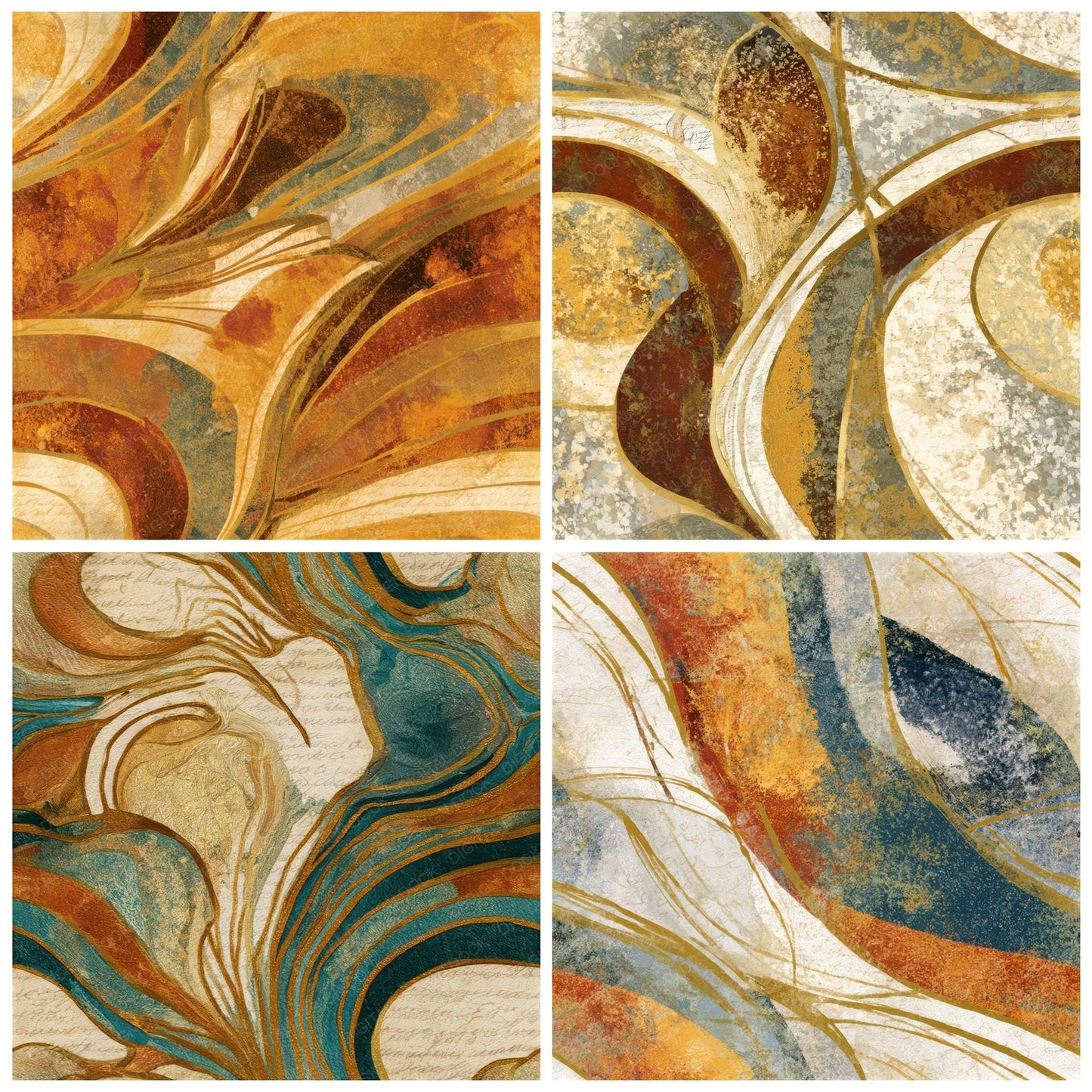 Art Nouveau Energy Fields Rust Brass Seamless Digital Paper Pack (DDD013866)