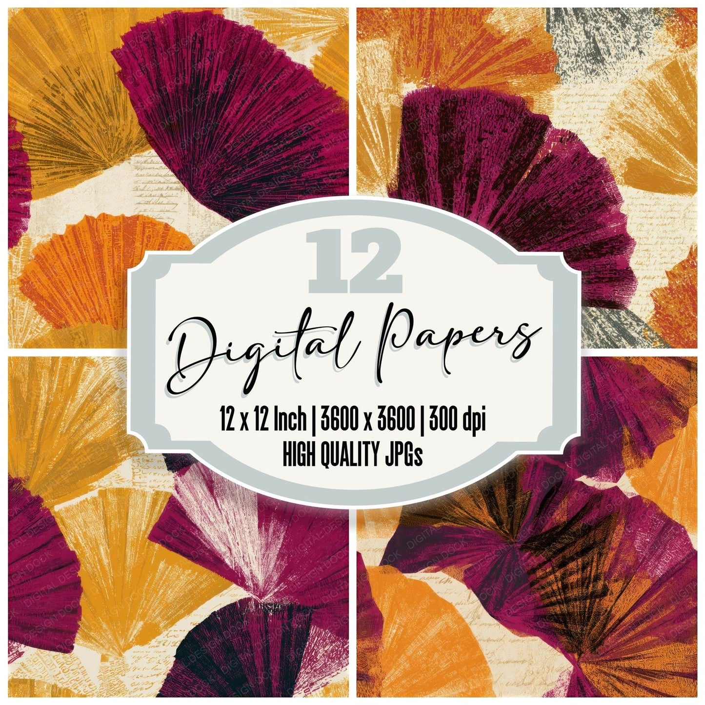 ASCII Pleated Forms Amber Magenta Seamless Digital Paper Pack (DDD013867)